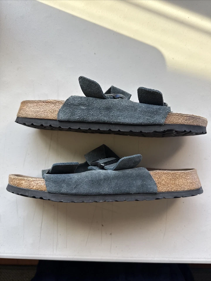Sandalias Betula Birkenstock Doble Correa Gamuza Cuero Corcho Cama Azul Talla 42/11 Foto 3 de 4