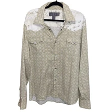 Mac & Jac Shirt Mens XL Long Sleeve Pearl Snap Western Cowboy Rodeo Pockets Tan