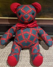 Vintage Tartan Collectors Teddy Bear Red Green Plaid Home Decor 16 EUC