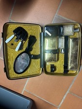 Trousse de toilette vintage cuir noir complète set accessoires ancien