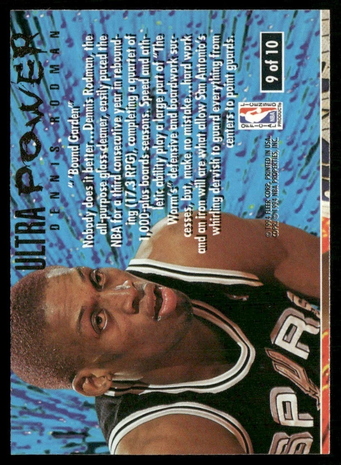 1994-95 Ultra Power error de impresión Dennis Rodman trasero, Derrick Coleman delantero Foto 2 de 2