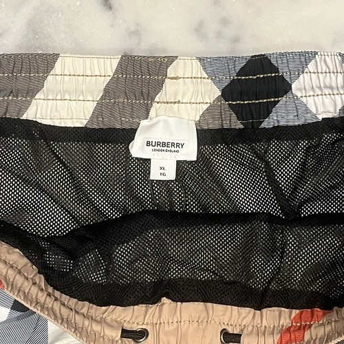 Burberry Vintage Check Swim Shorts Men’s M Beige Plaid Drawstring Trunks - Afbeelding 3 van 3