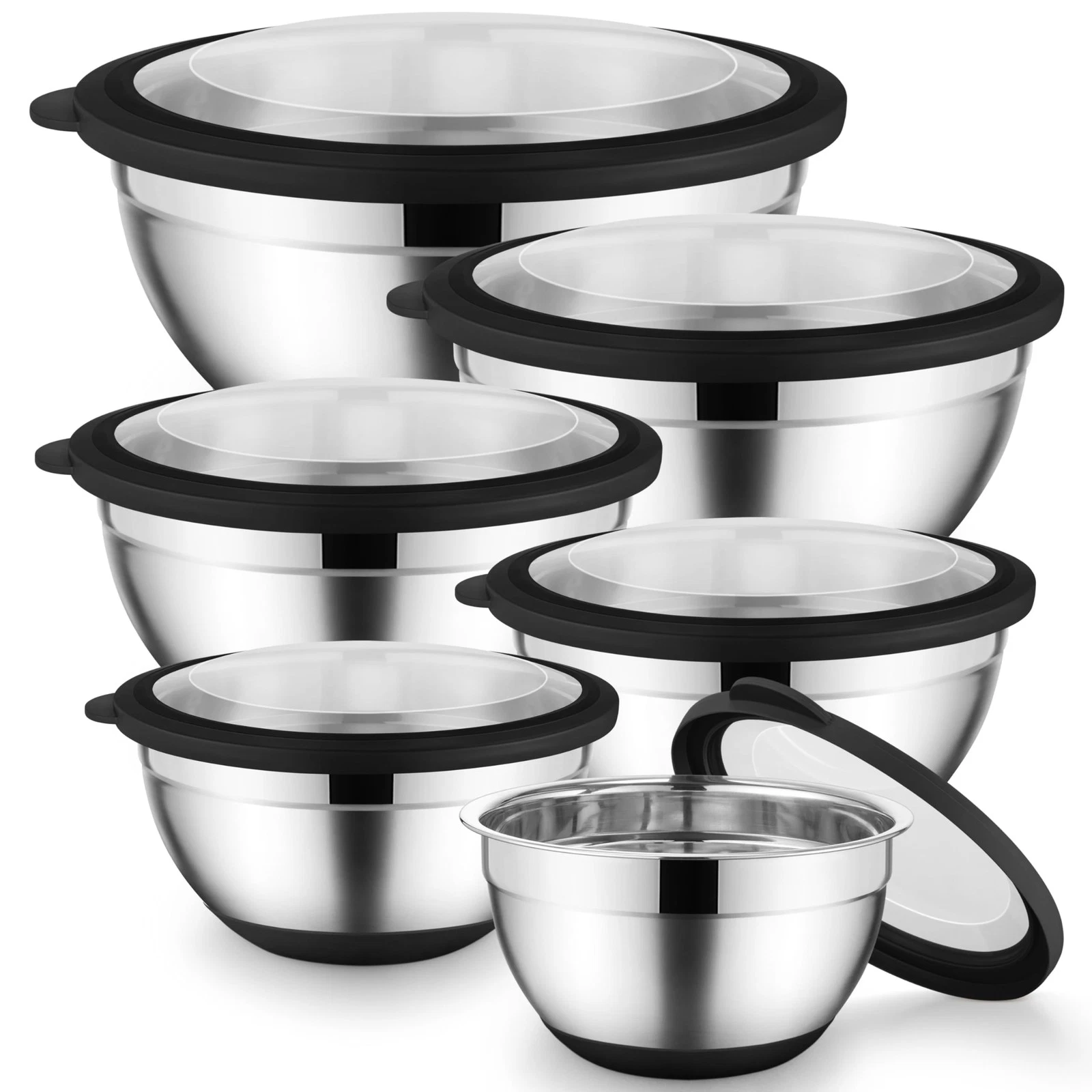 Onader Mixing Bowls with Lids Set of 6 for Kitchen, Stainless Steel Metal Nes...