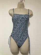 M&S Sun Smart Chlorine Resistant Bandeau Swimsuit UPF 50+ UK 16 Dark Blue Mix