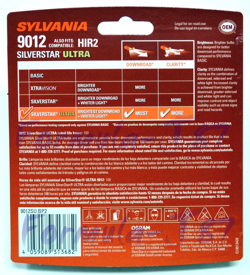 Sylvania SilverStar Ultra 9012 HIR2 55W Two Bulbs Head Light Low Beam Replace OE - Изображение 3 из 4