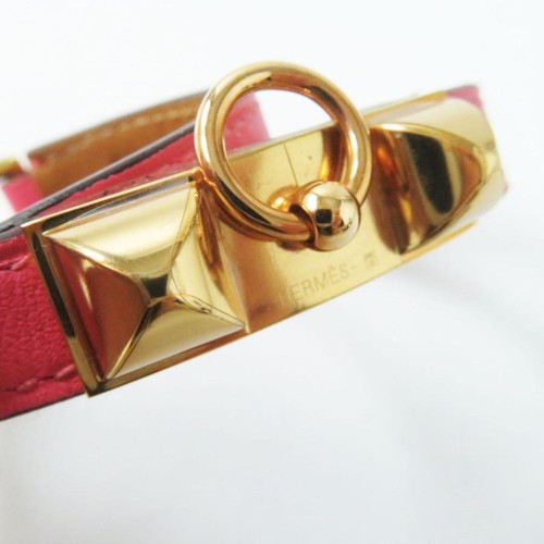 Authentic Hermes Rival Double Tour Leather 2 Row Bangle Bracelet Vaux Swift Rose - 第 7/10 張圖片