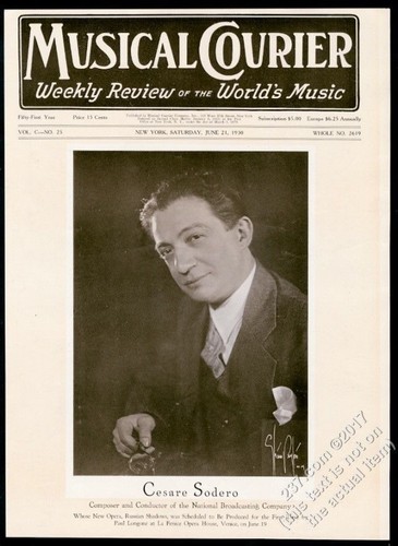 1930 Cesare Sodero photo Musical Courier framing cover
