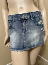 Women  s Blue Denim Cotton Casual Summer Stretch Pocket Beaded Mini Size M Skirt