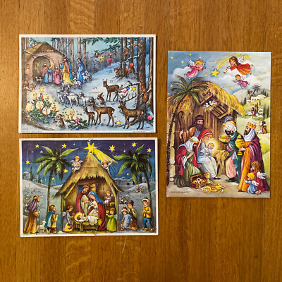 Vintage Nativity Advent Calendars x 3 Western Germany Austria Cardboard Paper