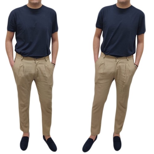 Pantalones Hombre 100% Lino Made IN Italy Chino Ligero Jeans Bolsillos América - Imagen 3 de 14