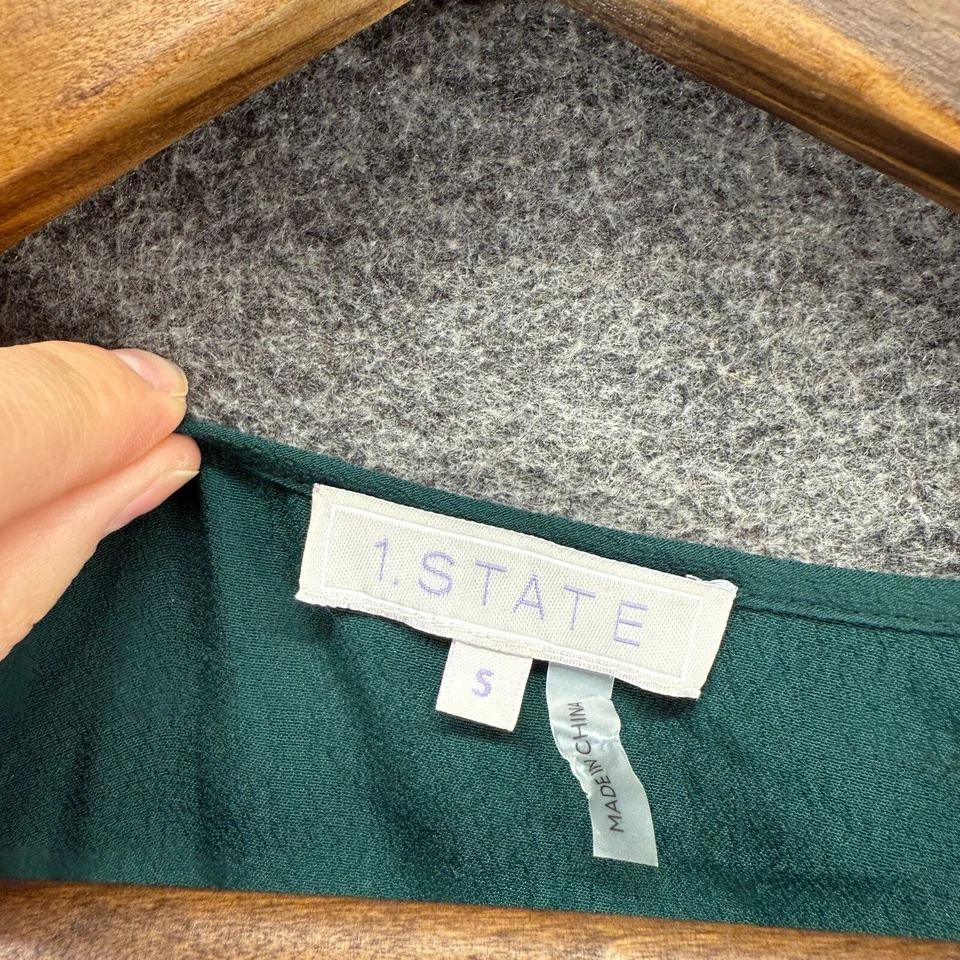 1. Blusa State Mujer S Pequeña Verde Cuello en V Manga Larga Rayón Pullover Informal Foto 3 de 4