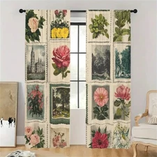 2Pcs Splicing Flower Stamps Window Curtain Drapes Bedroom Living Room Kitchen
