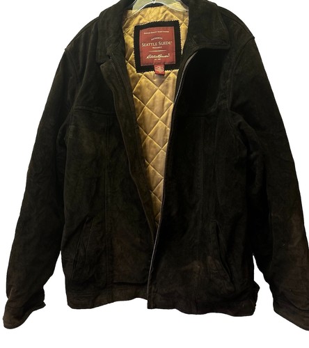 Veste En Cuir Daim Marron Eddie Bauer Vintage Homme – Taille XL Bomber Seattle