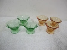 VINTAGE FOSTORIA  GLASS NUT CUPS (6)  OPEN SALT CELLAR  URANIUM GREEN PEACH