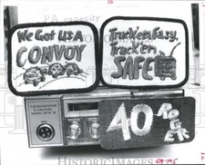 1976 Press Photo Variety of CB-Radio slogans on trucking patches - hca13623