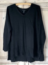 Halston Black Oversize Cotton V Neck Jumper Top Size L