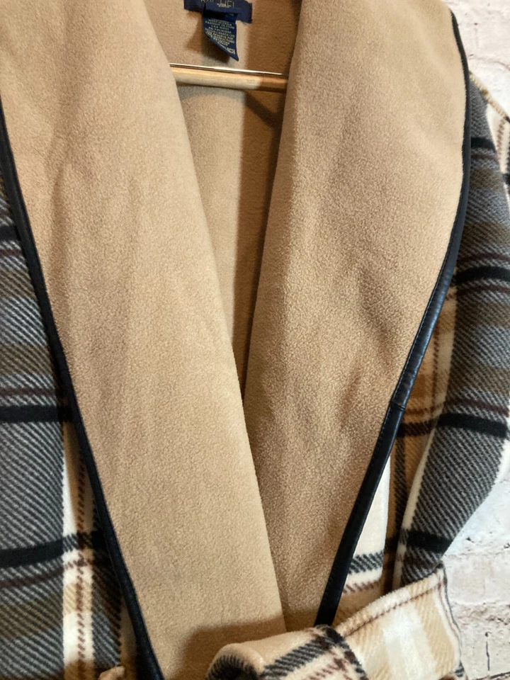 Chaqueta Rachel Roy Mujer Mediana Marrón A Cuadros Cinturón Corbata Cintura Poncho Bolsillos Foto 4 de 4