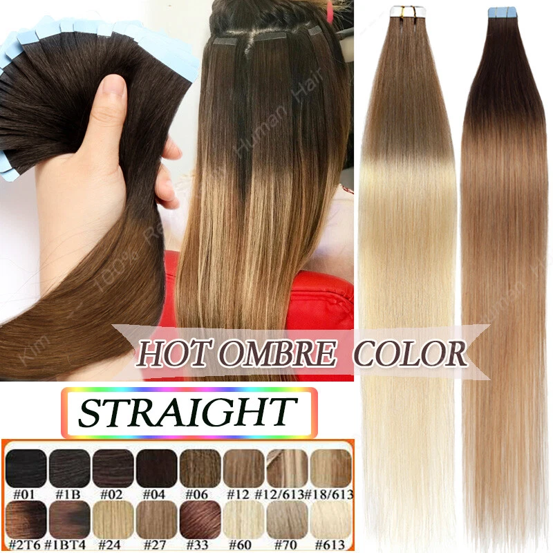 80 PIEZAS 200G Cinta Gruesa En Real Remy 100% Extensión Cabello Humano Cabeza Completa Trama Piel Foto 2 de 4