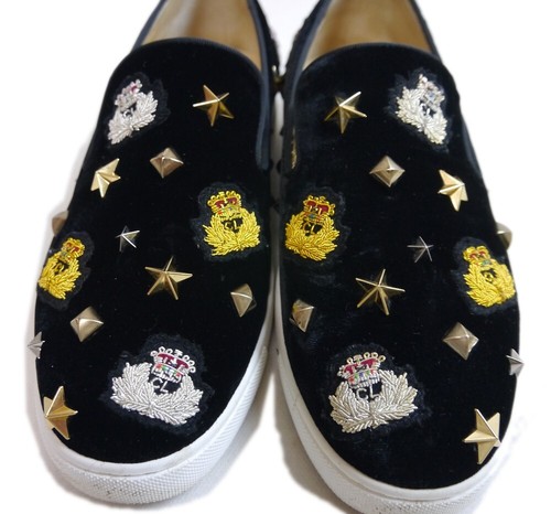 Authentic Christian Louboutin shoes emblem studs 36 1/2 Canvas #1213 - Picture 4 of 13