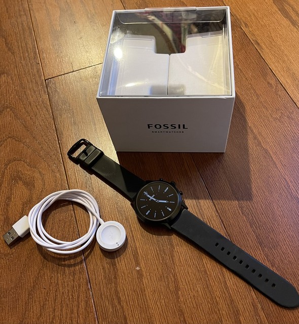Fossil The Carlyle HR Gen 5 44mm Stainless Steel Case Men's Silicone Strap Smart Watch - Black