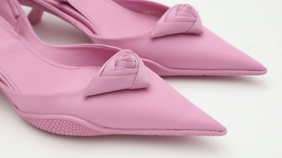 Prada Gabardine Slingback Pointed Pumps with Kitten Heel in