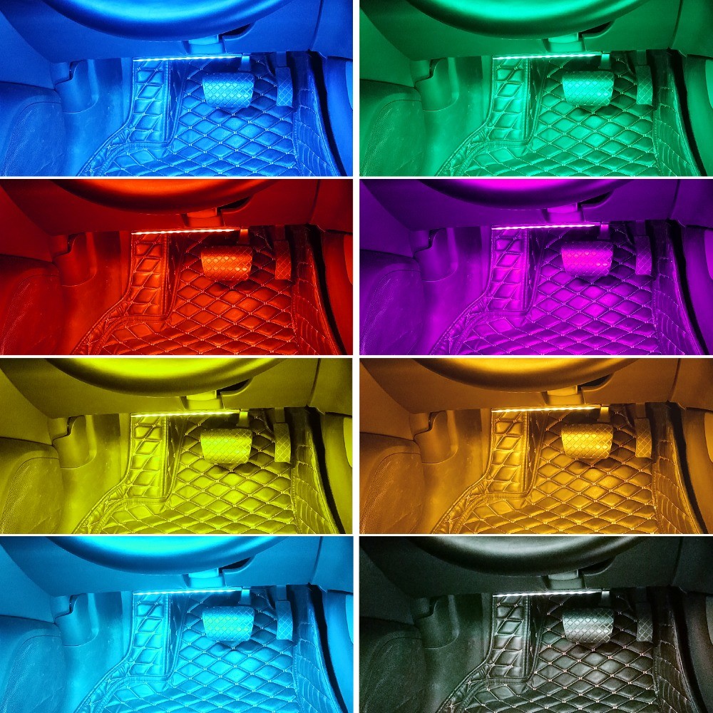 4x 12LED RGB LED Neon Strip Lights Music Remote Control Car Interior