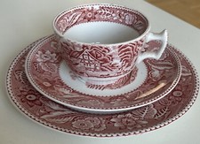  3 tlg. Kaffeegedeck England WOOD & SONS BURSLEM rot / Landschaft