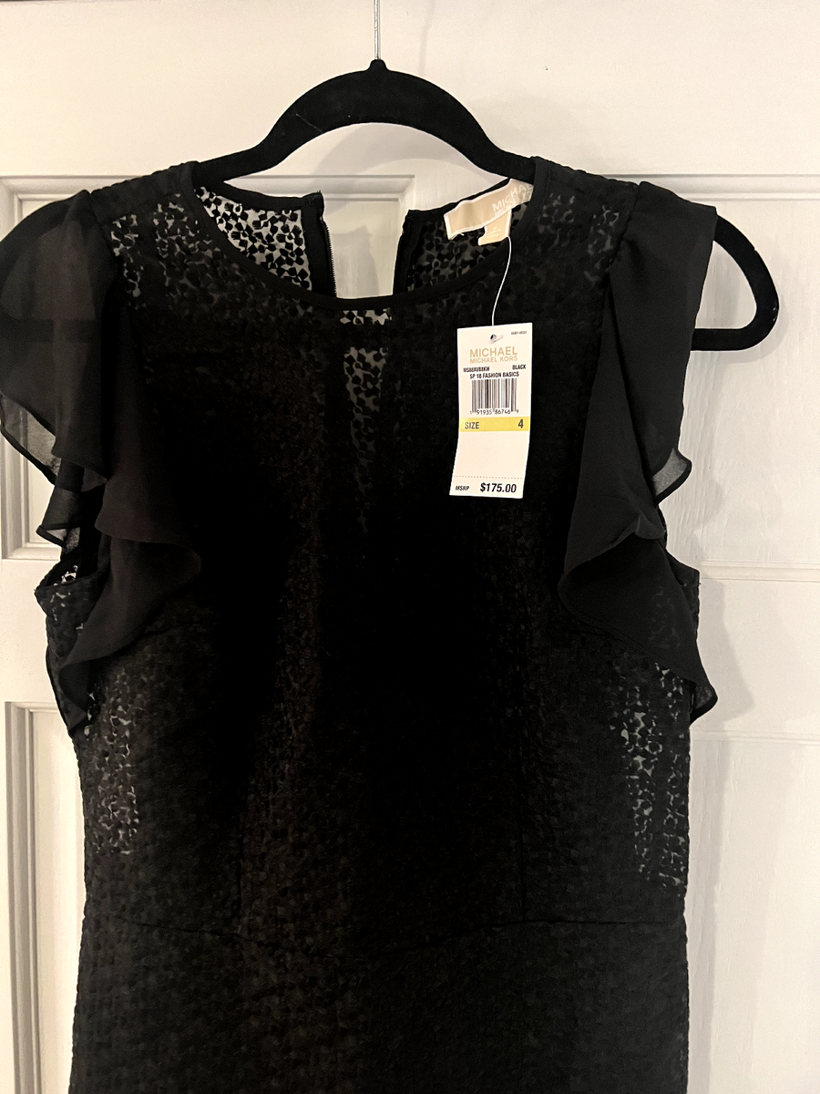 写真 E) NWT! $175 MICHAEL Michael Kors Ruffle Sleeve Embroidered Dress