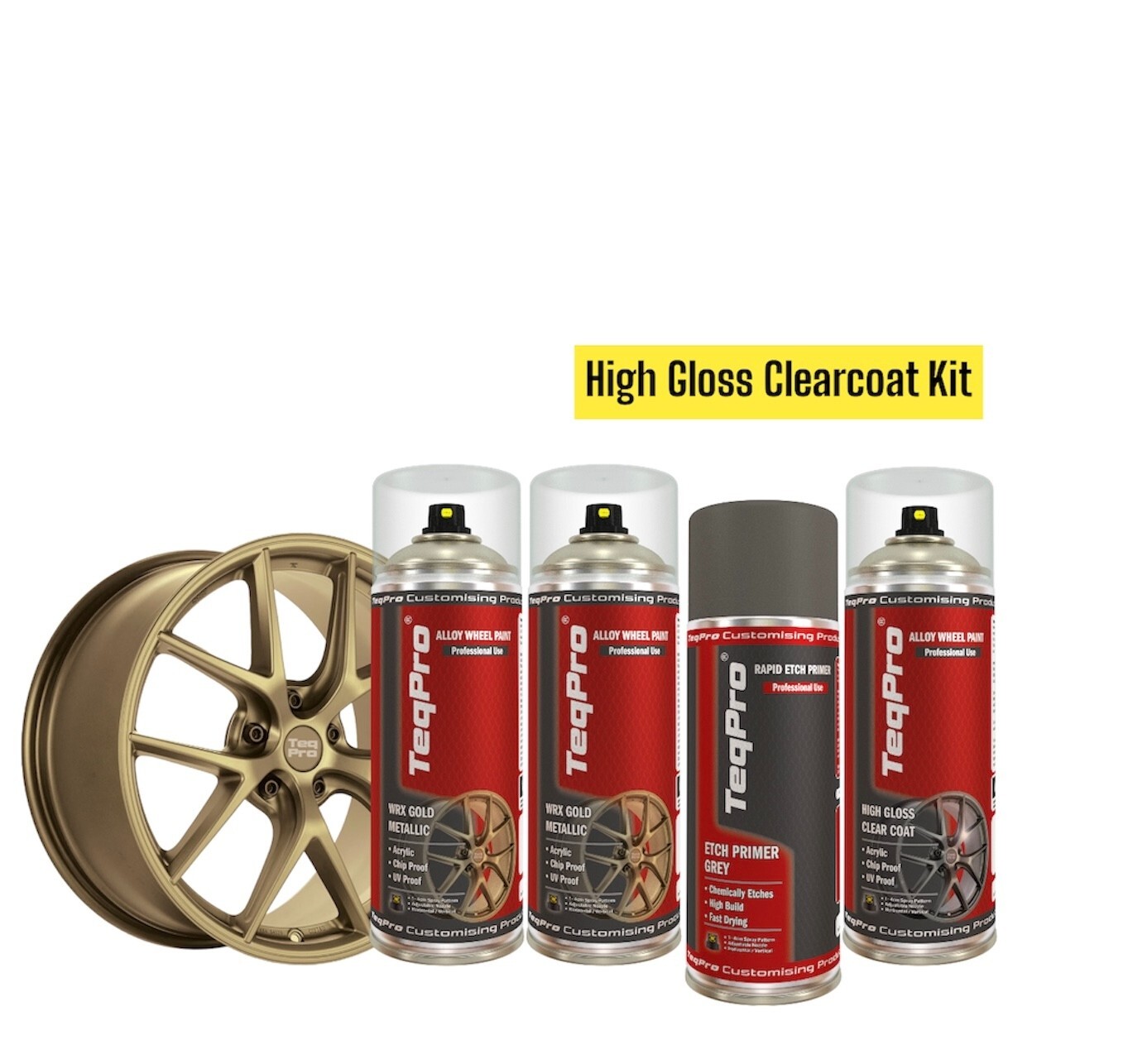 WRX Gold Metallic Alloy Wheel Paint Kit with Gloss Clear Coat & Grey Etch Primer  