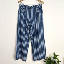 American Eagle Blue Striped Hi Rise Wide Leg Boho Belted Palazzo Pants Size 6