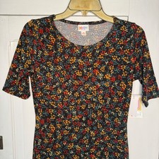 LuLaRoe Julia Dress Size XS Floral Leaf Print Short Sleeve Sheath Midi Colorful