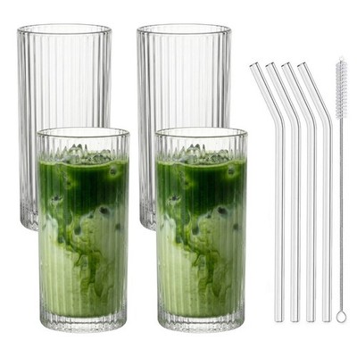 4er Set Geriffelte Trinkgläser 370ml Iced Matcha Latte Gläser Macchiato Wasser