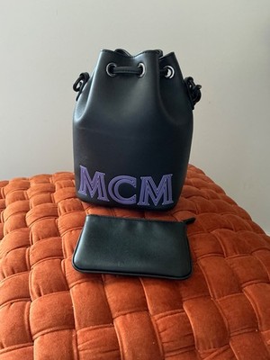 MCM Black Leather Shoulder/Crossbody/Drawstring Handbag w/card