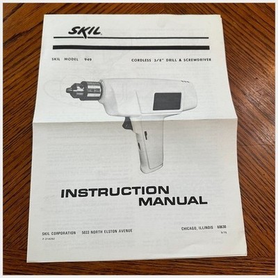SKIL 949 Cordless Drill Screwdriver Manual 3/8 1975 SKIL Corporation Guide