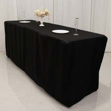 96"x24"x42" BLACK FITTED POLYESTER TABLE COVER Tablecloth for Wedding Tradeshow