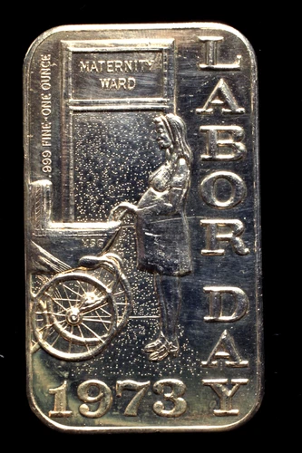 Vintage 1 Oz. .999 Fine Silver Art Bar "Labor Day"   1973