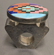 Mexico Taxco Modernist Perfume Bottle Sterling Silver Southwest Indian Stone