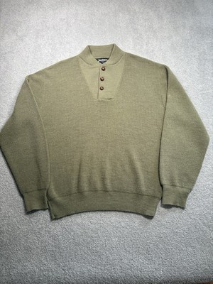 Jantzen 1/4 Button Up Wool Blend Sweater Green Size XL USA Leather Button VTG
