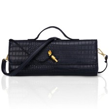 Crocodile Purses for Women, Trendy Black Leather Evening Clutch Handbags with...