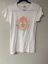 Juicy Couture Womens White Graphic Tee Rhinestone Crown Logo Shirt Size Large