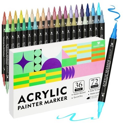 36 Pack/72 Colors Acrylic Paint Markers, Double Brush Tip with Colors, Acryli...