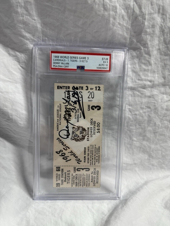 1968 World Series Game 3 Tigers Vs Cardinals Denny McLain PSA EX 5 Auto 10 - Image 2 of 4