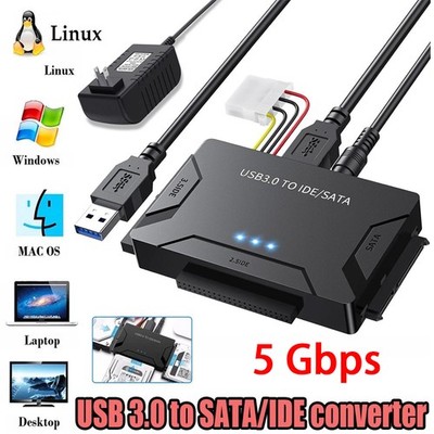 USB 3.0 to IDE & SATA Converter External Hard Drive Adapter Kit 2.5''/3.5'' Cable