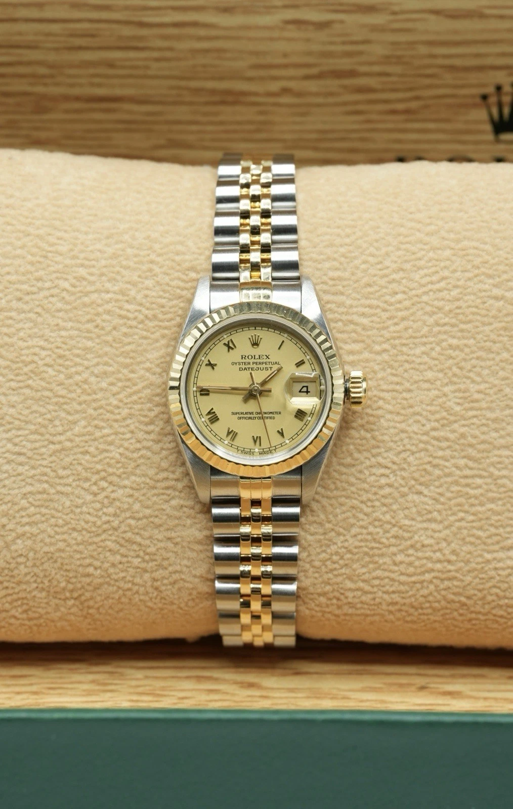 Rolex — Ladies Steel & Gold Rolex Datejust 26 69173 Factory Champagne Roman Numeral Dial