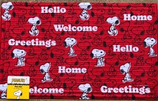 PEANUTS Snoopy WELCOME HOME RED BLACK Rubber Back Mat 18 X30 NEW FAST SHIP