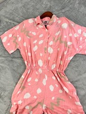 Vintage 80s/90s Small California Krush Pink/Coral Jumpsuit One Piece Geometric