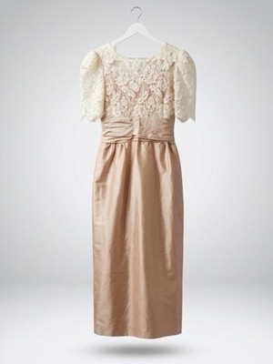 Vintage Old Money  Wedding/Party  Ivory Beige Lace Satin Maxi Dress 