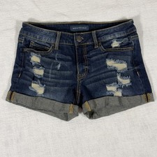 Aeropostale Shorts Woman Size 2 Midi Cuffed Denim Blue Distressed