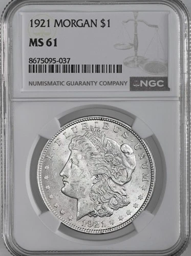 1921-P  $1  MORGAN SILVER DOLLAR  "PHILADELPHIA"  NGC MS61  #8675095-037