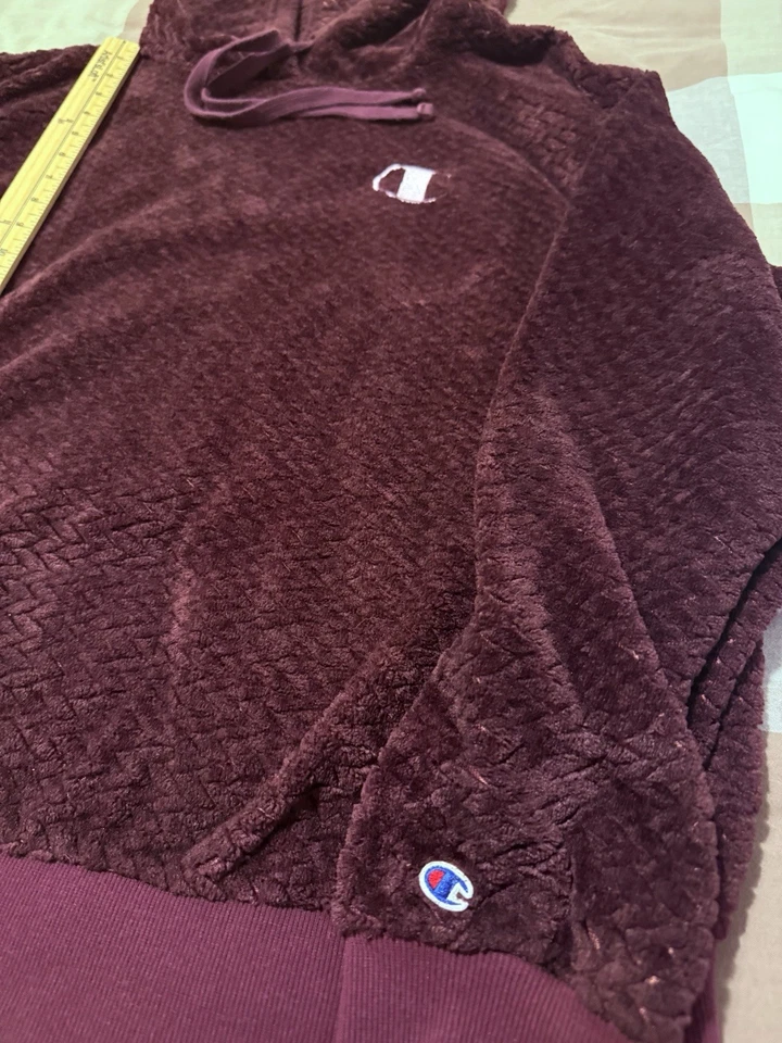 CHAMPION WOMENS PURPLE VELOUR HOODIE SWEATSHIRT X-Large XL Soft - Image 3 of 4